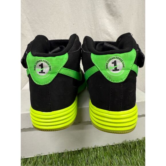 Sz 10 - Nike Lunar Force 1 Leather Black Green neon LTHR (555089-004) - Picture 5 of 8